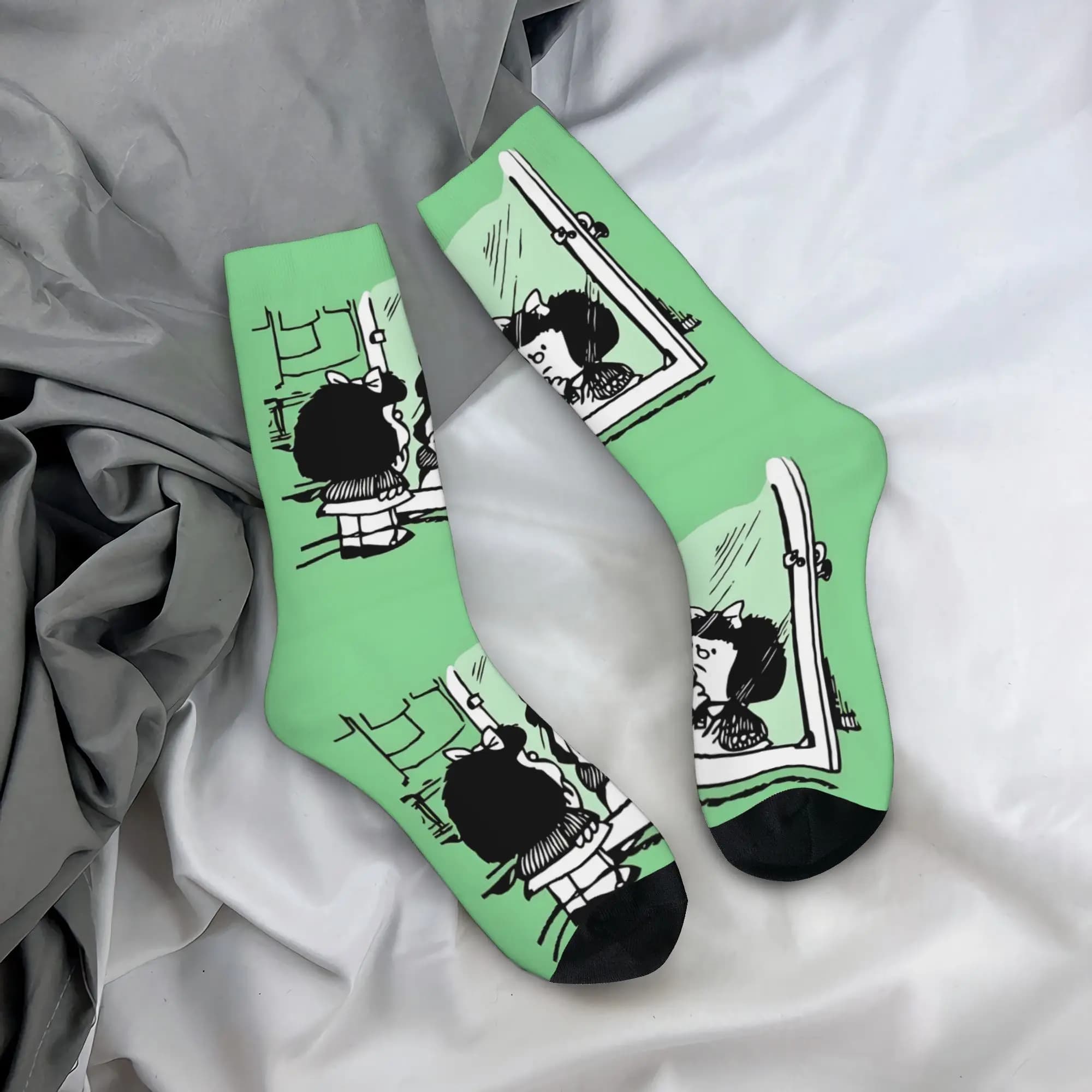 Custom Humor M-Mafalda Dress Socks Men's Women's Warm Fashion Novelty Cartoon Quino Manga Crew Socks