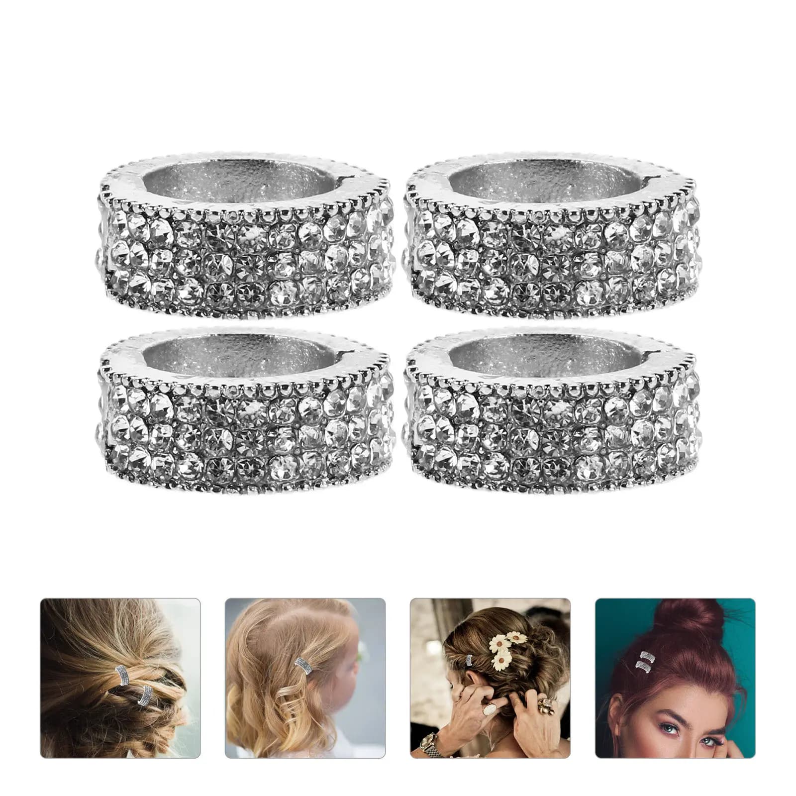4 fermagli per capelli con strass da donna, in metallo, a cerchio, scintillanti, per frangia, decorazione per coda di cavallo, eleganti piccoli accessori per capelli