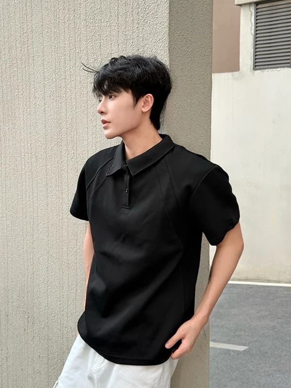 High-End Shirt Short Sleeve Men's Summer American CleanFit Heavyweight Shoulder Insertion Turn-down Collar T-Shirt