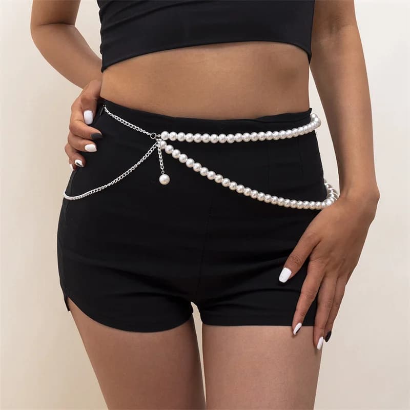 Cintura da Donna Elegante con Perle, Cintura Femminile per Abiti e Jeans, Cinturino con Cristalli, Catena per Matrimoni, Accessori per Ragazze
