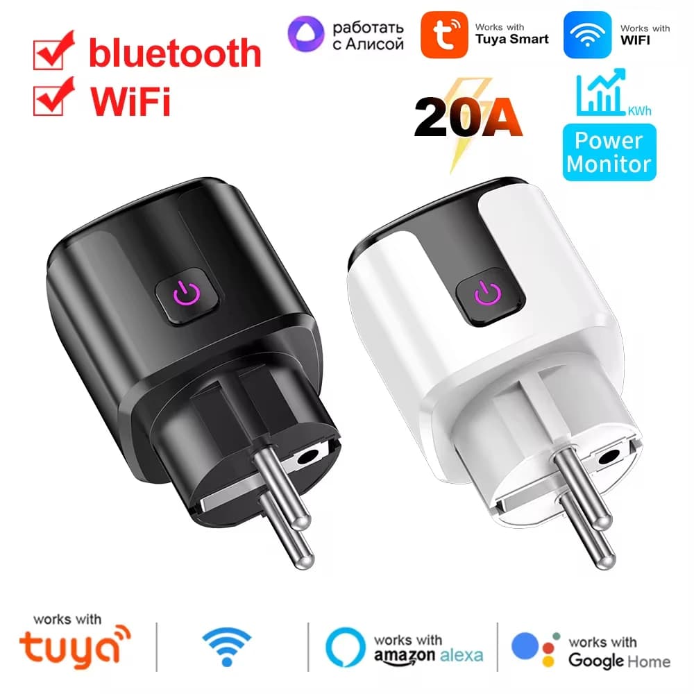 WiFi 20A socket with power monitoring Tuya Smart EU Plug Timer Presa block kids Google Home Alice SmartThings Alexa