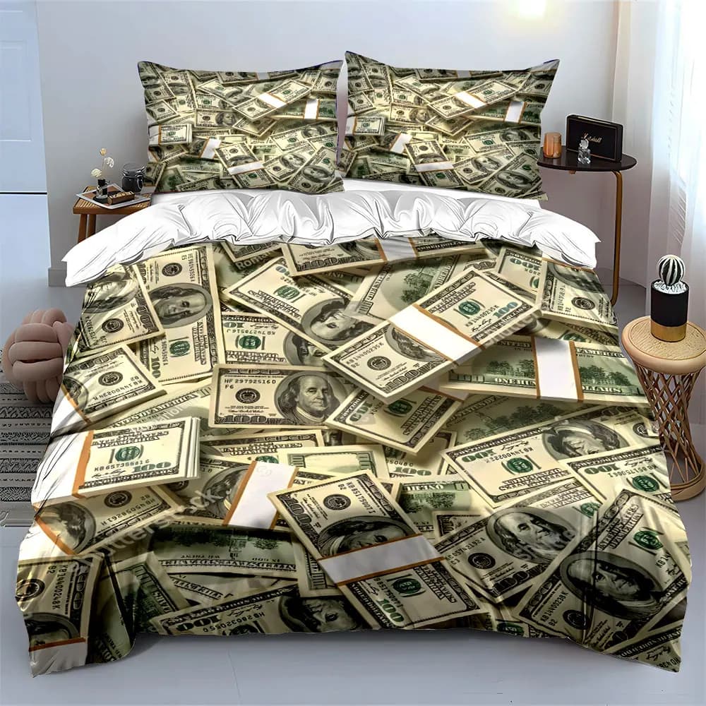 Set Copripiumino Morbido e Confortevole con Stampa di Banconote Dollari USA, Include 1 Copripiumino e 2 Federe, Regalo di Lusso