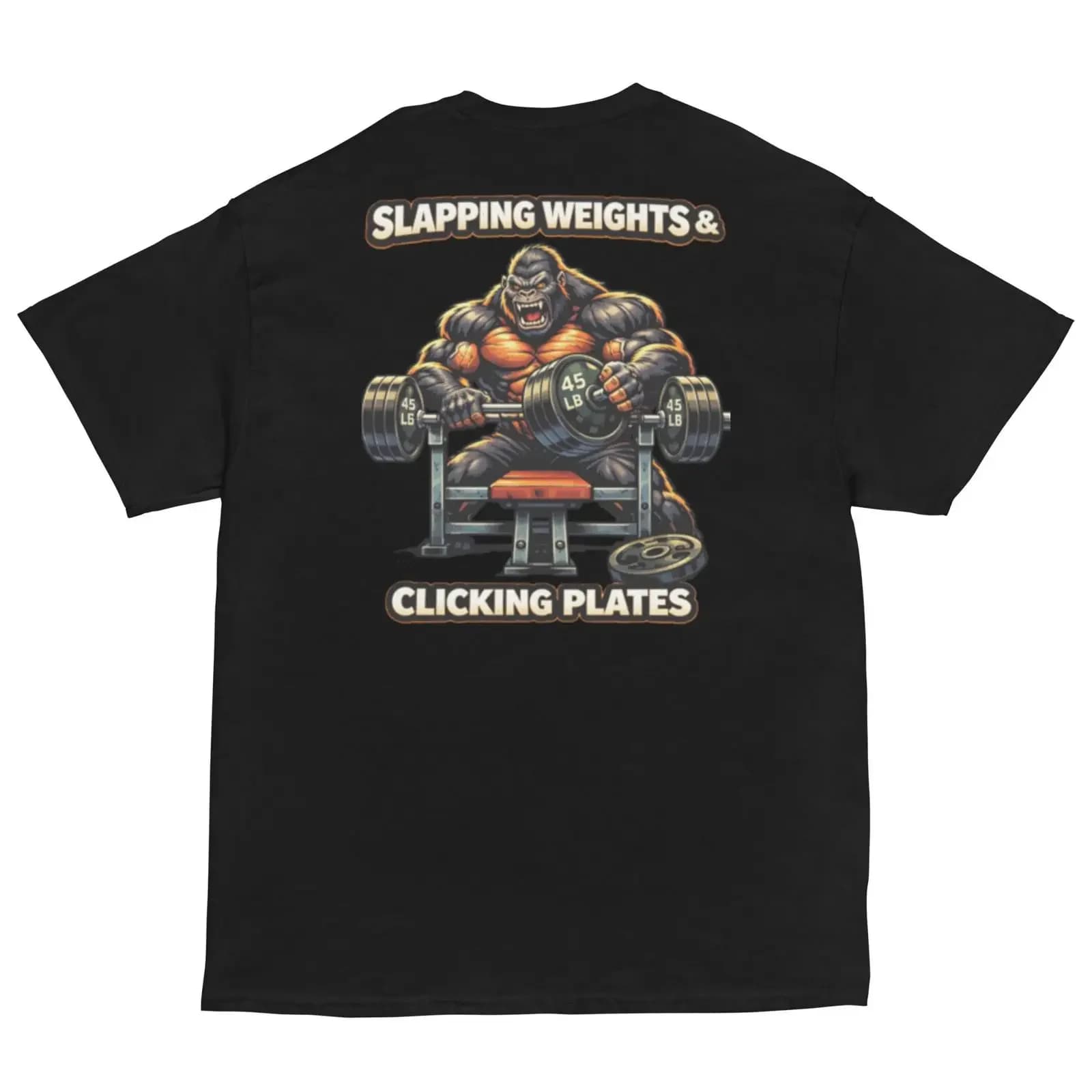 Slapping Weights Clicking Plates Gorilla Gym T Shirt Funny Workout Bodybuilding Lifting Fitness vintage Washed Casual fashion
