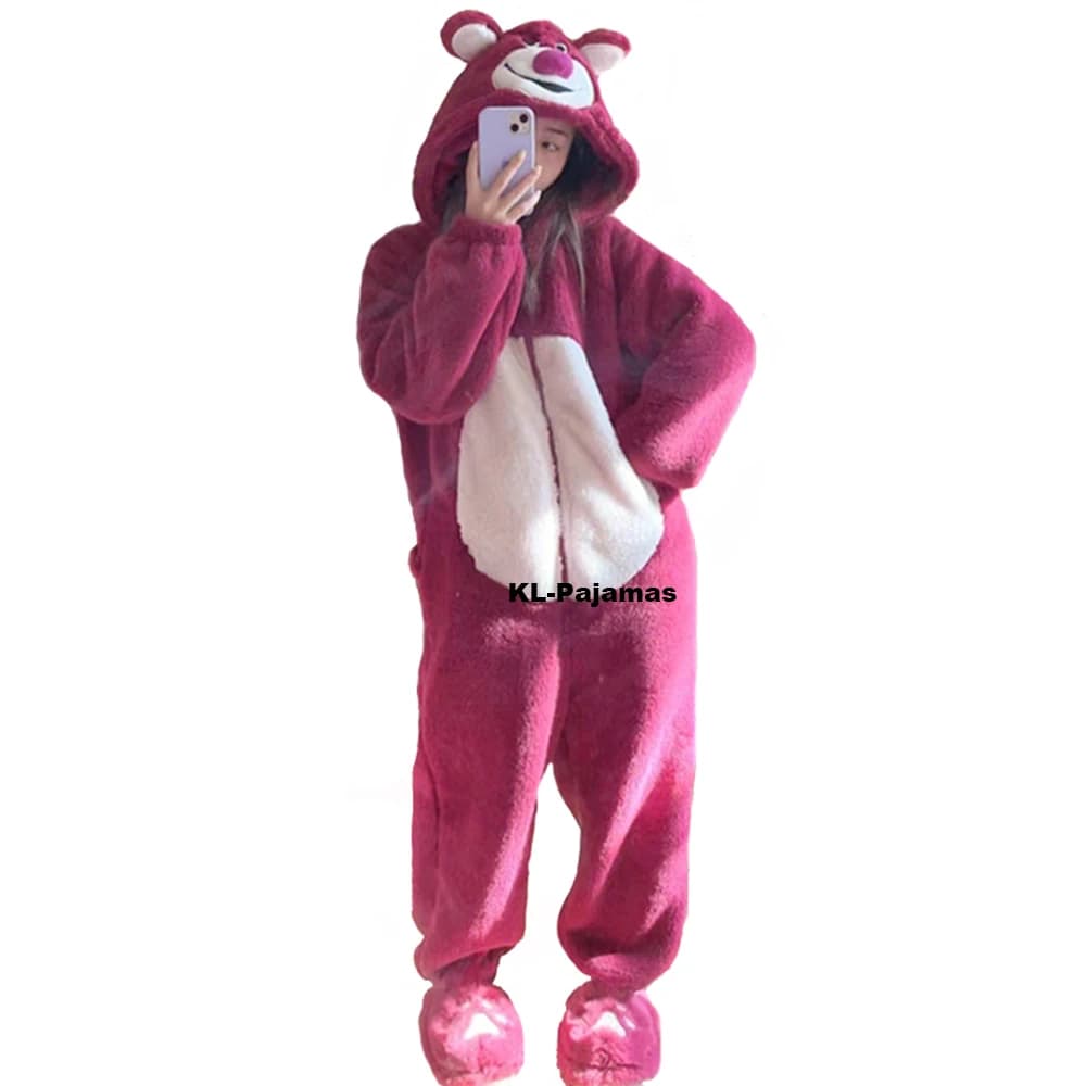 Pigiama animale tutina da donna inverno addensare caldo orso di flanella cosplay costume di Halloween anime indumenti da notte peluche tute intere