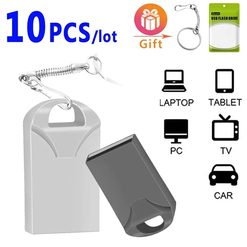 10Pcs USB Flash Drive 8GB Pendrive 128G Flash Memory Stick 32G Key USB Stick Metal Memorias USB Wholesale Flash U Disk LOGO gratuito