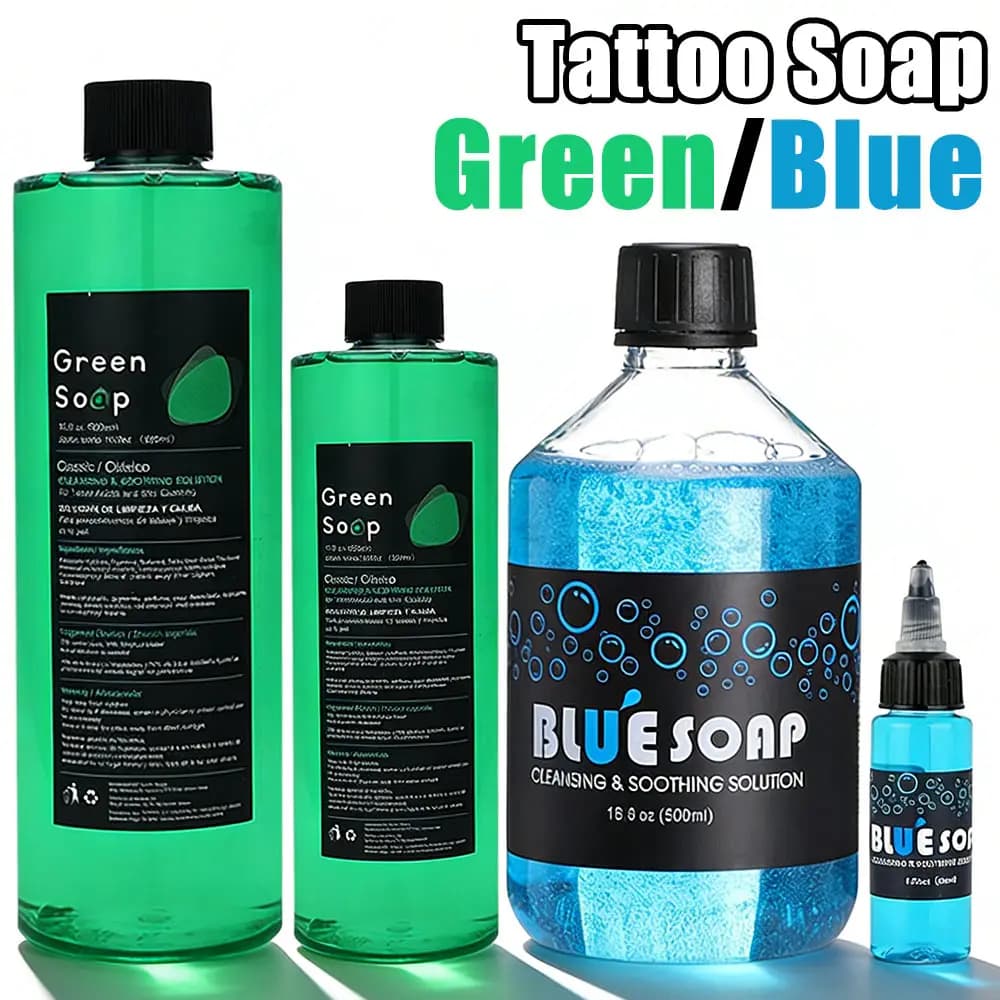 Sapone Blu per Tatuaggi, Sapone Verde Lenitivo per Pulizia e Cura Post-Tatuaggio, Soluzione Liquida per Prevenire Irritazioni Cutanee, Accessori per Tatuaggi