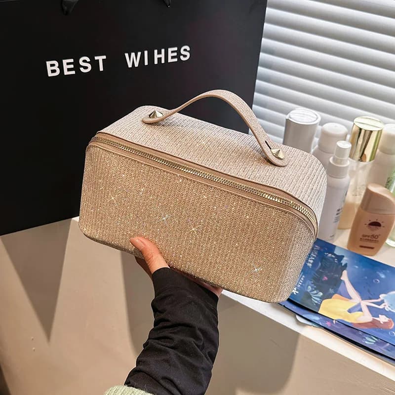 Nuova Borsa Cosmetica Portatile da Donna 2026, Scintillante, da Viaggio, per Trucchi e Articoli da Toeletta, Borsa a Cuscino Multifunzionale di Alta Gamma