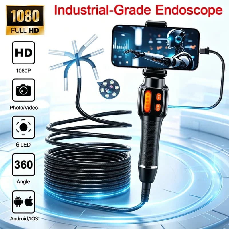 Nuovo 360 ° Telecamera Endoscopica Articolata 1080P FHD, Boroscopio per Ispezione IP67 Compatibile con Telefoni Android/iOS