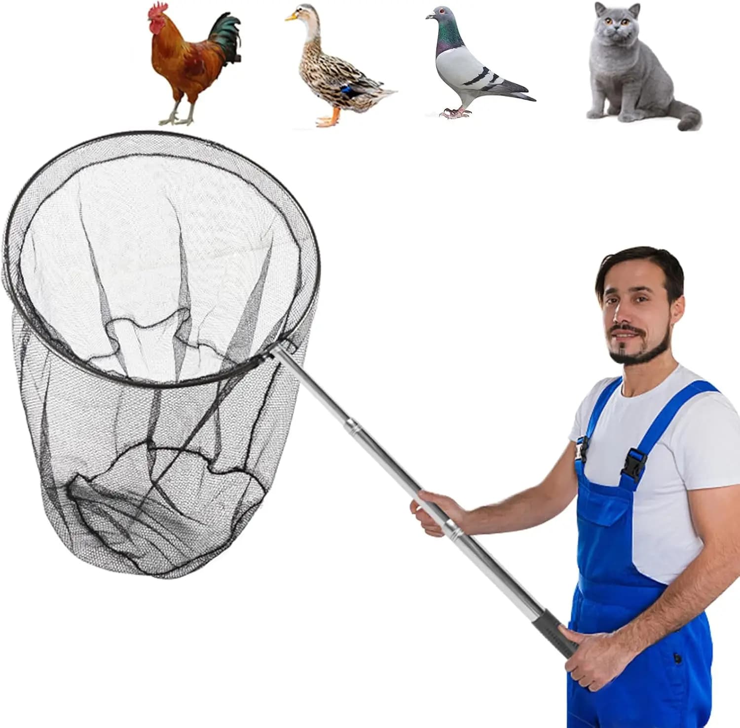Animal Catcher Net, Chicken Catching Net for Poultry Supplies, Extendable 72' Made of Stainless Steel Fishing net Catcher for Ca
