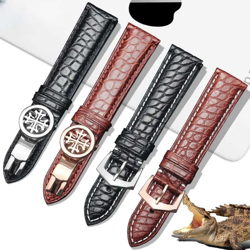 Cintura per orologio in coccodrillo per cinturino Patek Philippe 5617 5146 5396 fibbia pieghevole maschile 20 21mm 2mm catena per orologio in pelle di coccodrillo