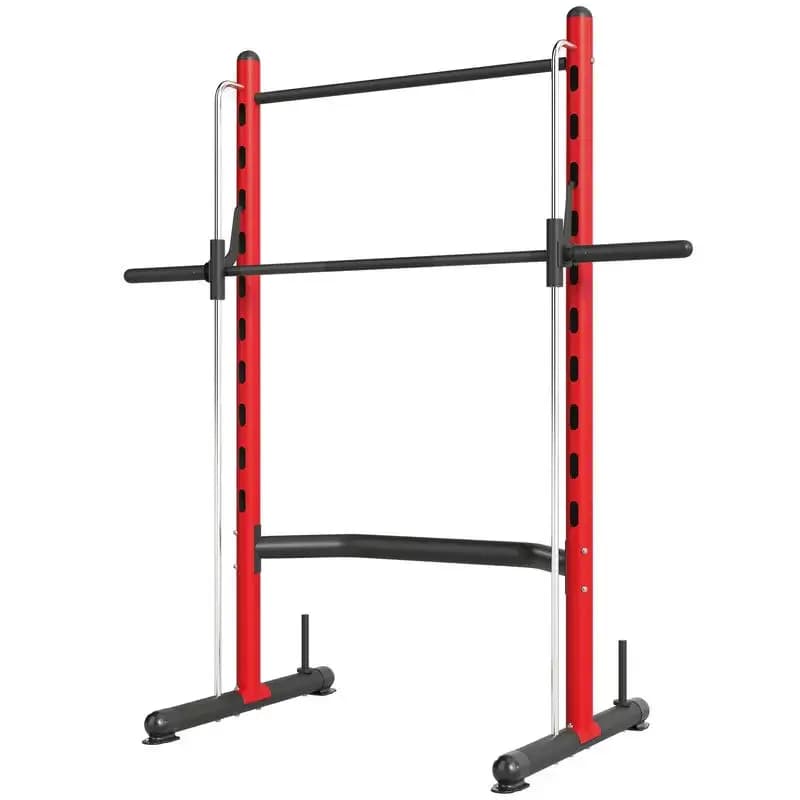 Rack per Squat con Barra per Trazioni e Bilanciere, Panca Regolabile Multifunzione per Sollevamento Pesi, Mezzo Rack, Rosso