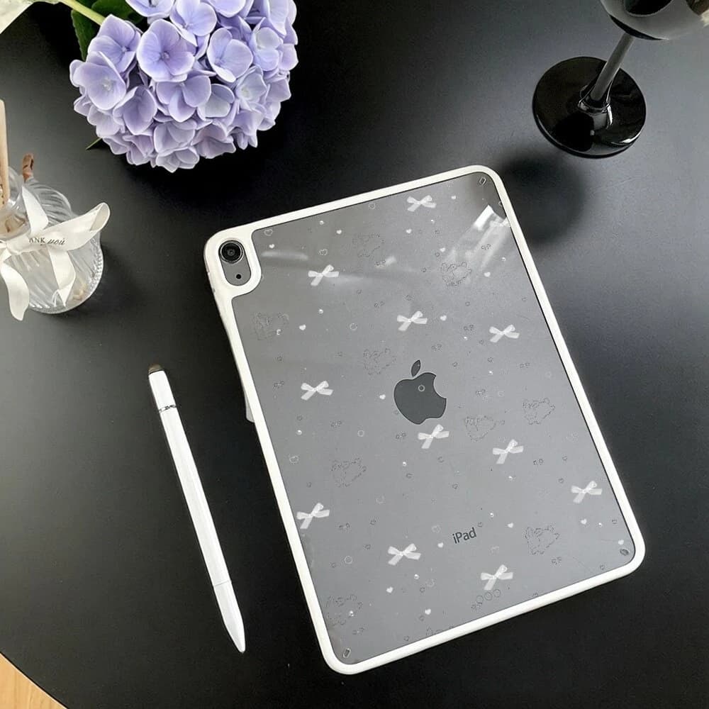 Ins Simple Line Drawing Rabbit Bow Clear Cover For iPad Pro 13 11th M5 M4 12.9 A16 10 8 7 9th 10th Air 11 M2 M3 Mini Tablet Case