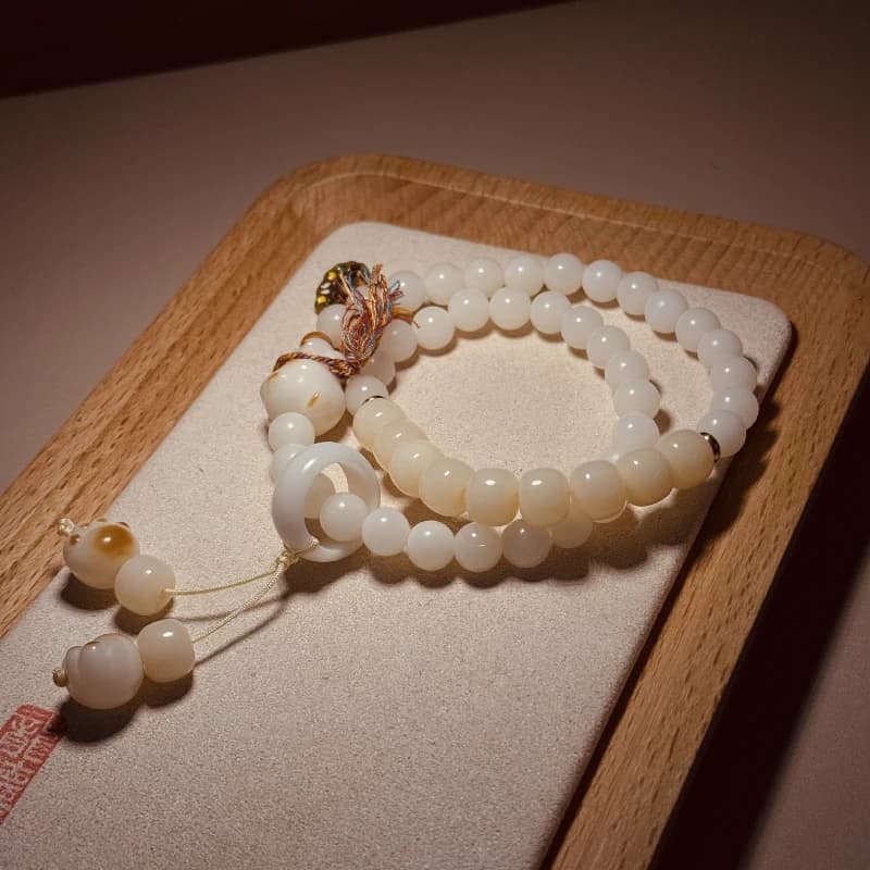 Genuine Charcoal Baked Cat Bodhi Root Bracelet Double Layer Bear Spinner Ring White Jade Multi Circle Wenwan Prayer Beads Gift