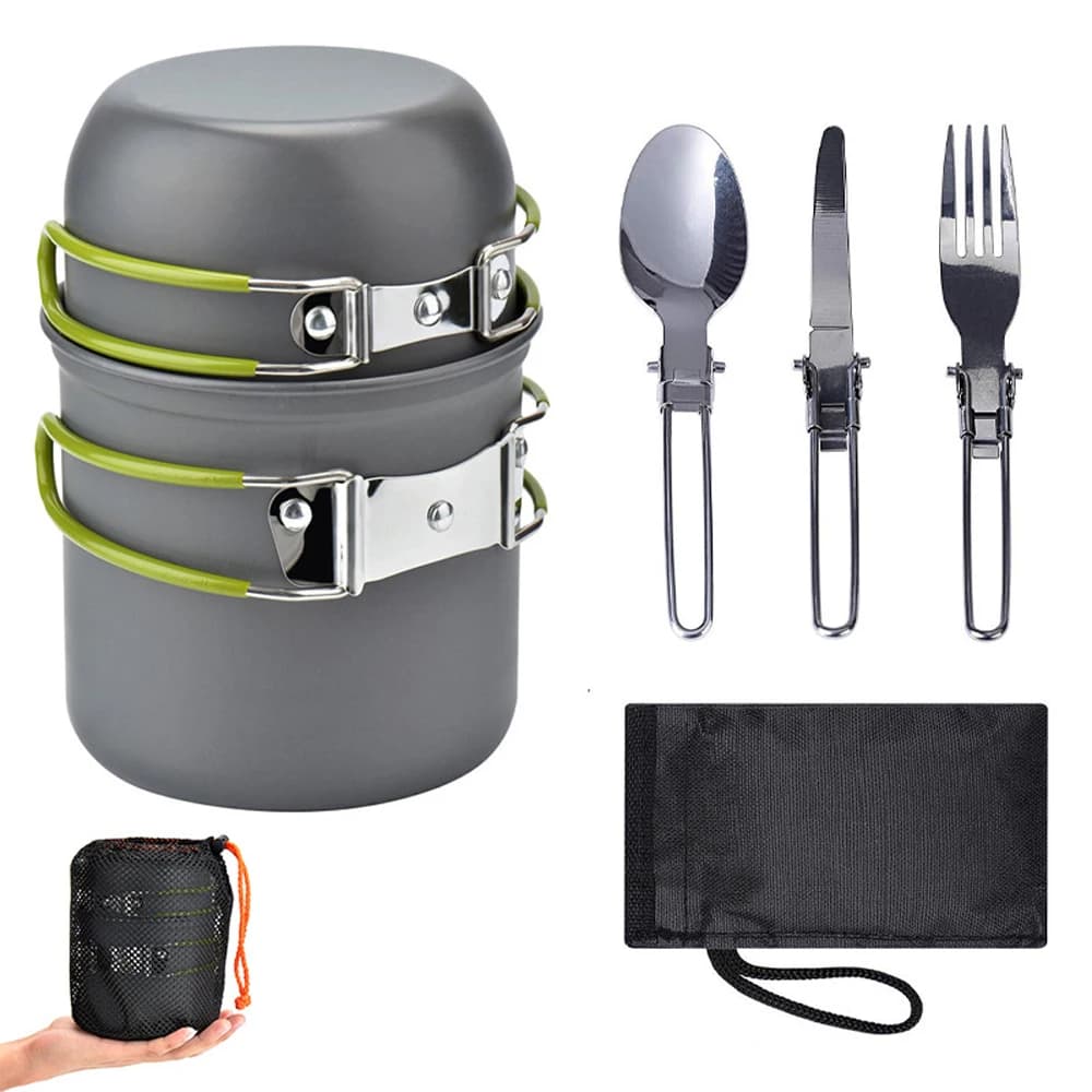 Set di utensili da cucina ultraleggeri per campeggio, stoviglie da esterno, set da escursionismo, picnic, backpacking, pentola e padella per 1-2 persone