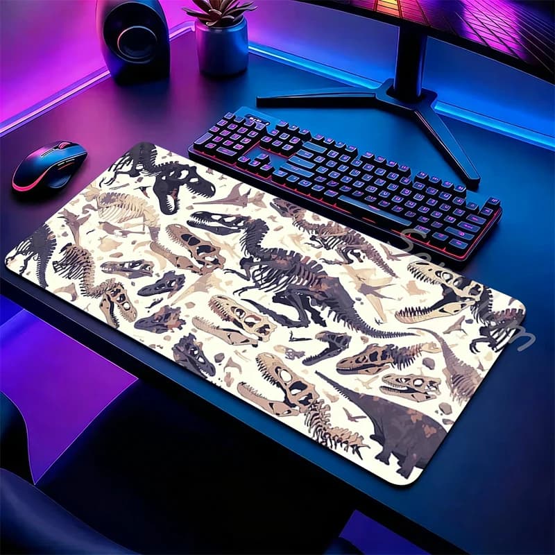 Tappetino per mouse da gaming grande con dinosauri e rovini, base in gomma antiscivolo, bordi cuciti, per tastiera PC e tablet, ideale per l'ufficio