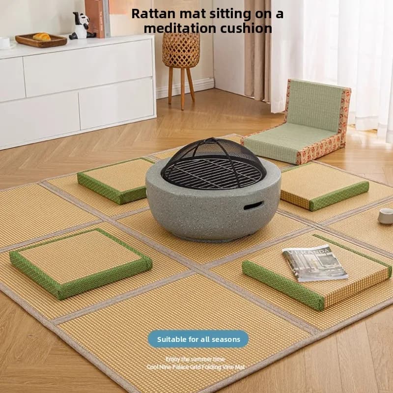 Square Floor Cushion with Coconut Fiber Tatami Meditation Mat Bay Window Seat Pad Cross-Legged Sitting Mat for Yoga & Home Decor