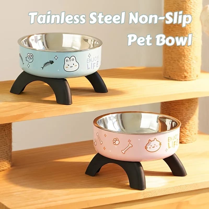 Ciotola per animali domestici in acciaio inossidabile – Design rialzato antiribaltamento con base in silicone antiscivolo e bordo masticabile per l'alimentazione di piccoli gatti/cani