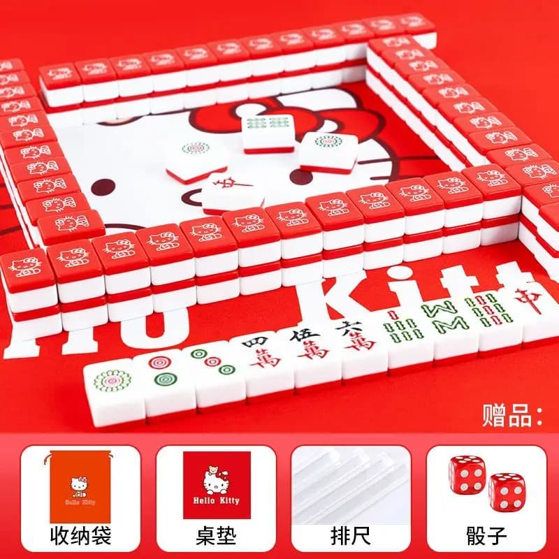 144 Piastrelle Hello Kitty Numbered Mahjong Set Completo Sanrio Mini 24mm Portatile Mahjong Cinese Giocattoli Giochi di Festa in Famiglia Regali di Capodanno