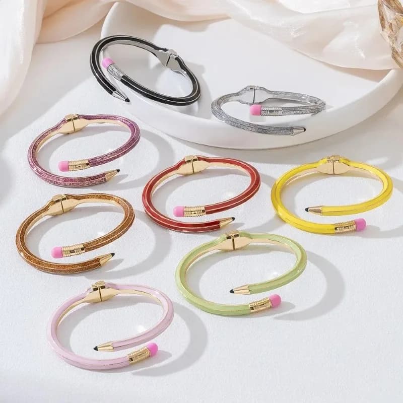 Glitter Enamel Cross Pencil Open Cuff Bangle Stackable Jewelry Gift for Women Daily Party Special Occasion Accessory