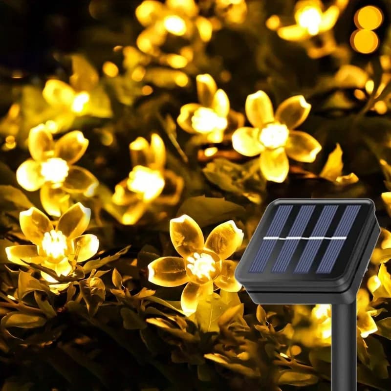 Catena di Luci LED Solari a Forma di Fiori di Ciliegio 5/7/12m, Ghirlanda per Matrimoni, Decorazione per Esterni, Patio, Festività, Ramadan, Interni
