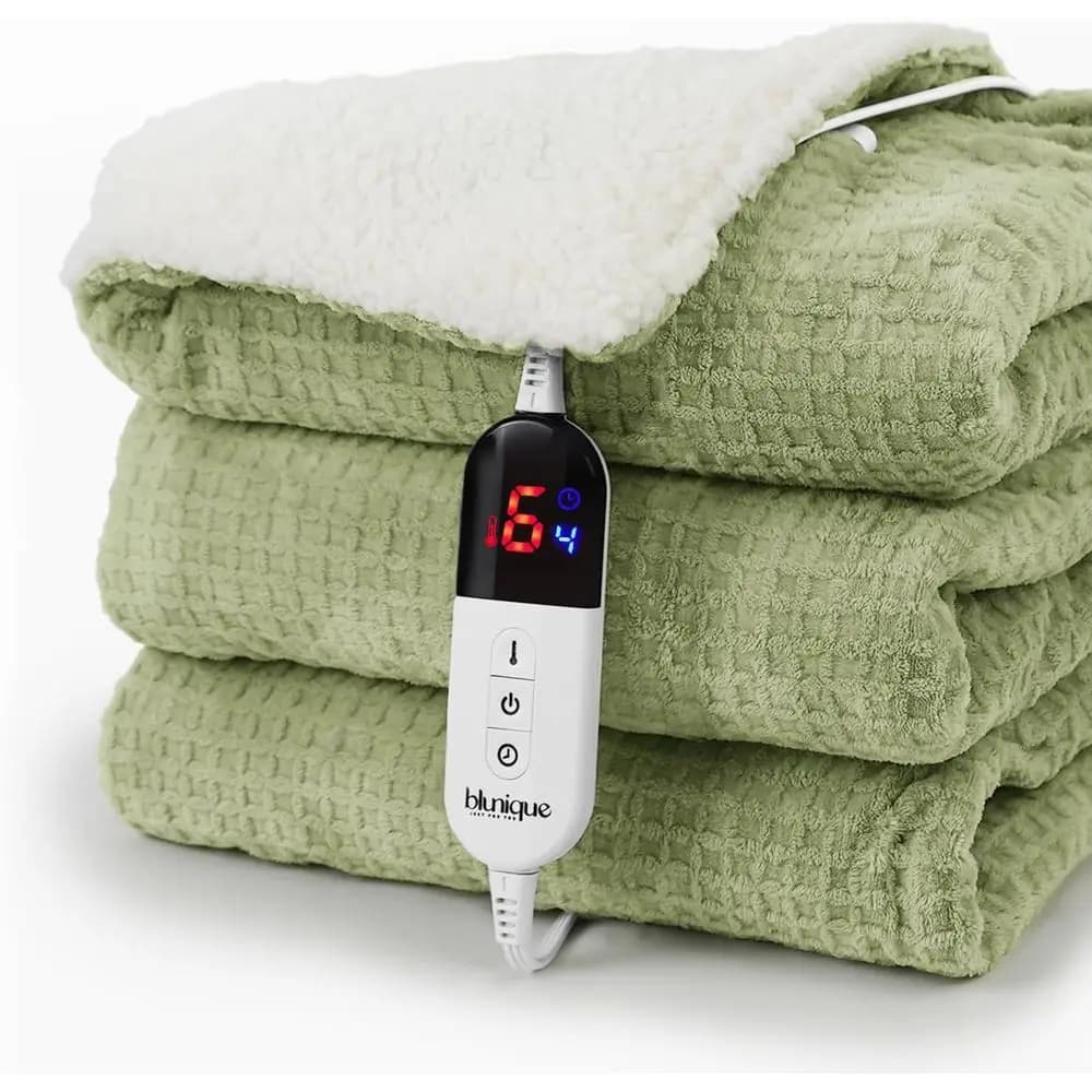 Coperta Elettrica Sherpa 50x60 Pollici con 6 Impostazioni di Calore e Spegnimento Automatico dopo 4 Ore, Verde Salvia