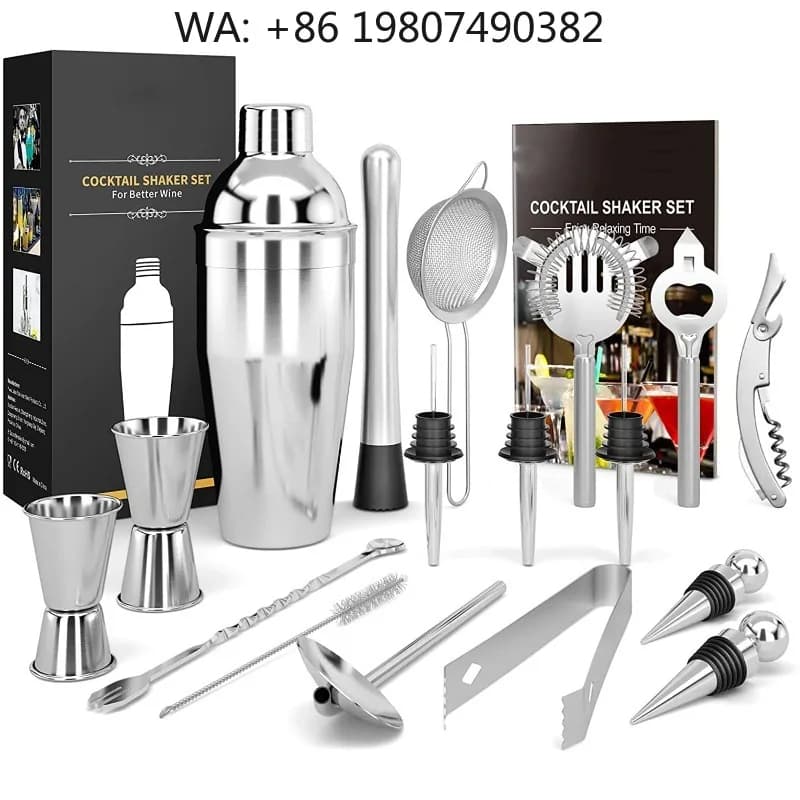 All-in-One Complete Bartender Supply Kit, 17Pcs Stainless Steel 750ml Cocktail Shaker Dual Jiggers Full DIY Mixology Tools