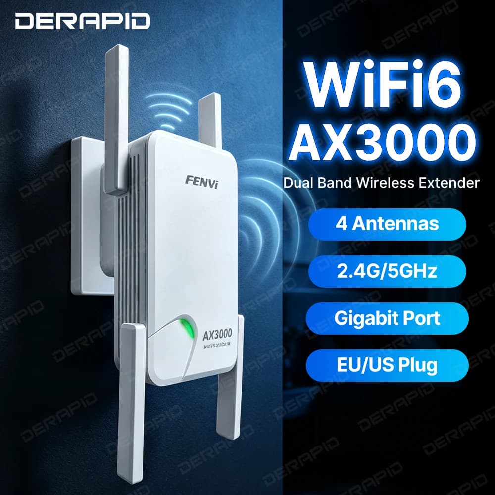 AX3000 WiFi 6 Repeater Signal Booster 5G 2.4G Dual Band Gigabit Long Range WiFi Extender Amplifier WPS Easy Setup