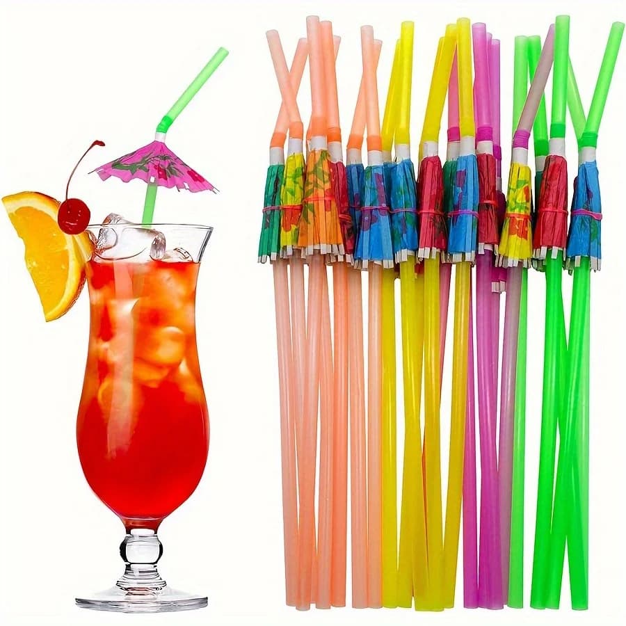 20/50 pezzi 9,45" Ombrelli colorati in paglia per bevande - Agitatori da cocktail per feste in spiaggia Luau hawaiane, bar, succhi e frullati JXB