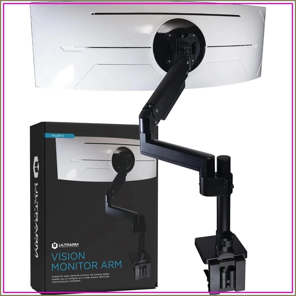 Heavy Duty Monitor Arm for Ultrawide Screens up to 57" & 44 lbs, Single Desk Stand, Pneumatic Height Adjustable, Modular Arms, Max VESA 100x100, Black