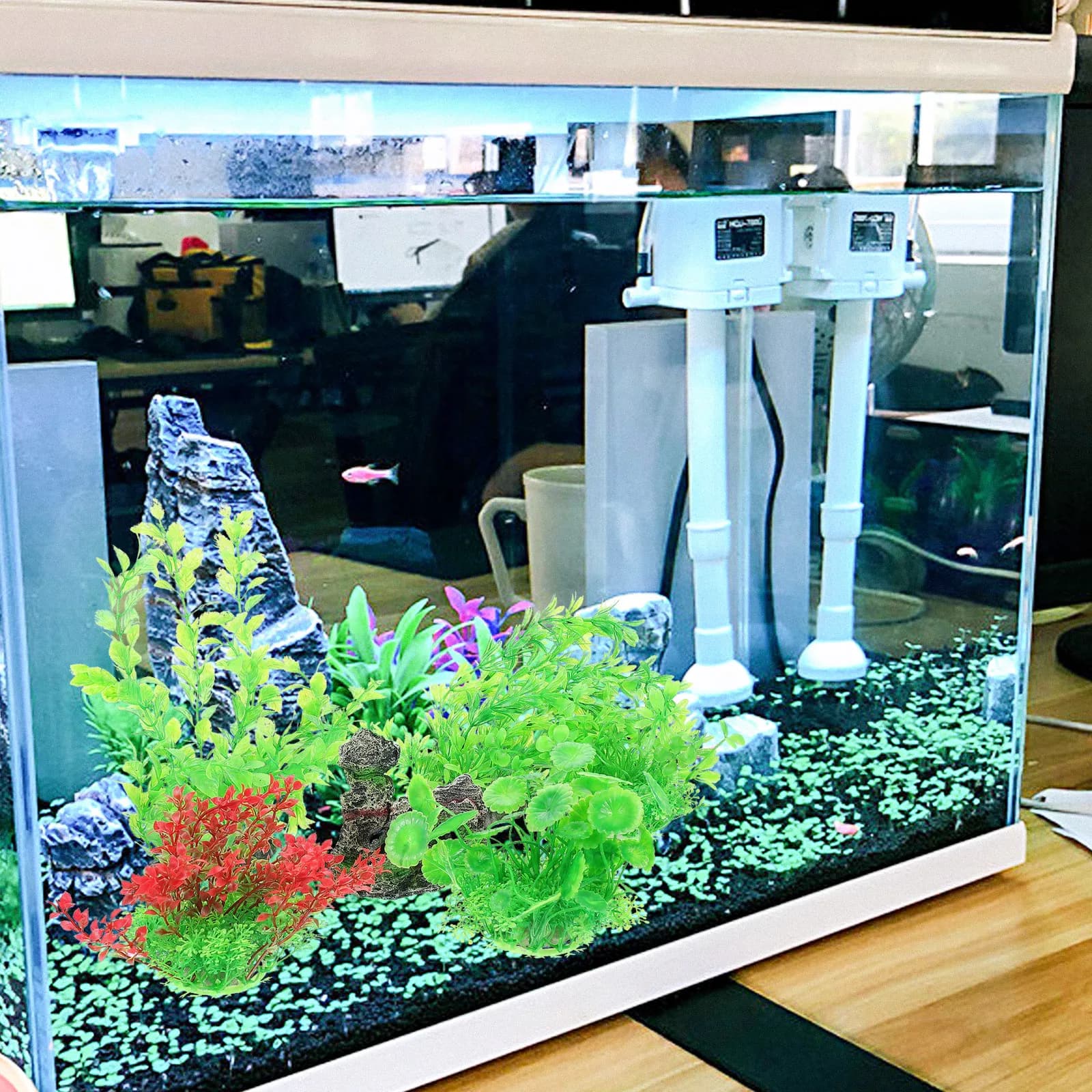 1Set Artificial Aquatic Plant Set with Rockery Landscape Props for Freshwater Saltwater Aquariums Fish Tank Decorations