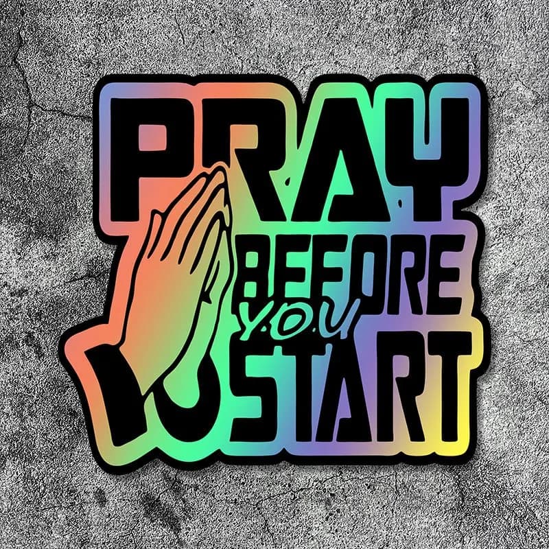 2 Adesivi Moto 'PRAY BEFORE YOU START' Impermeabili per Casco Moto e Bici da Montagna, Decalcomanie in Vinile