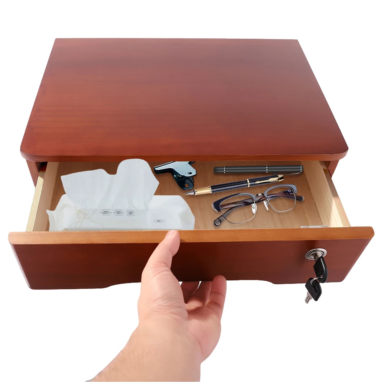 Organizzatore da scrivania rettangolare in noce Forniture per ufficio Organizzatore di file Scatola portaoggetti da tavolo in legno Comò da studio per ufficio