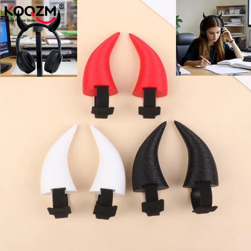 3D Printed Headphones Parts With Spiked Devil Horns - With Self-Fasting Accessories - Suitable For Gamer TV Stands