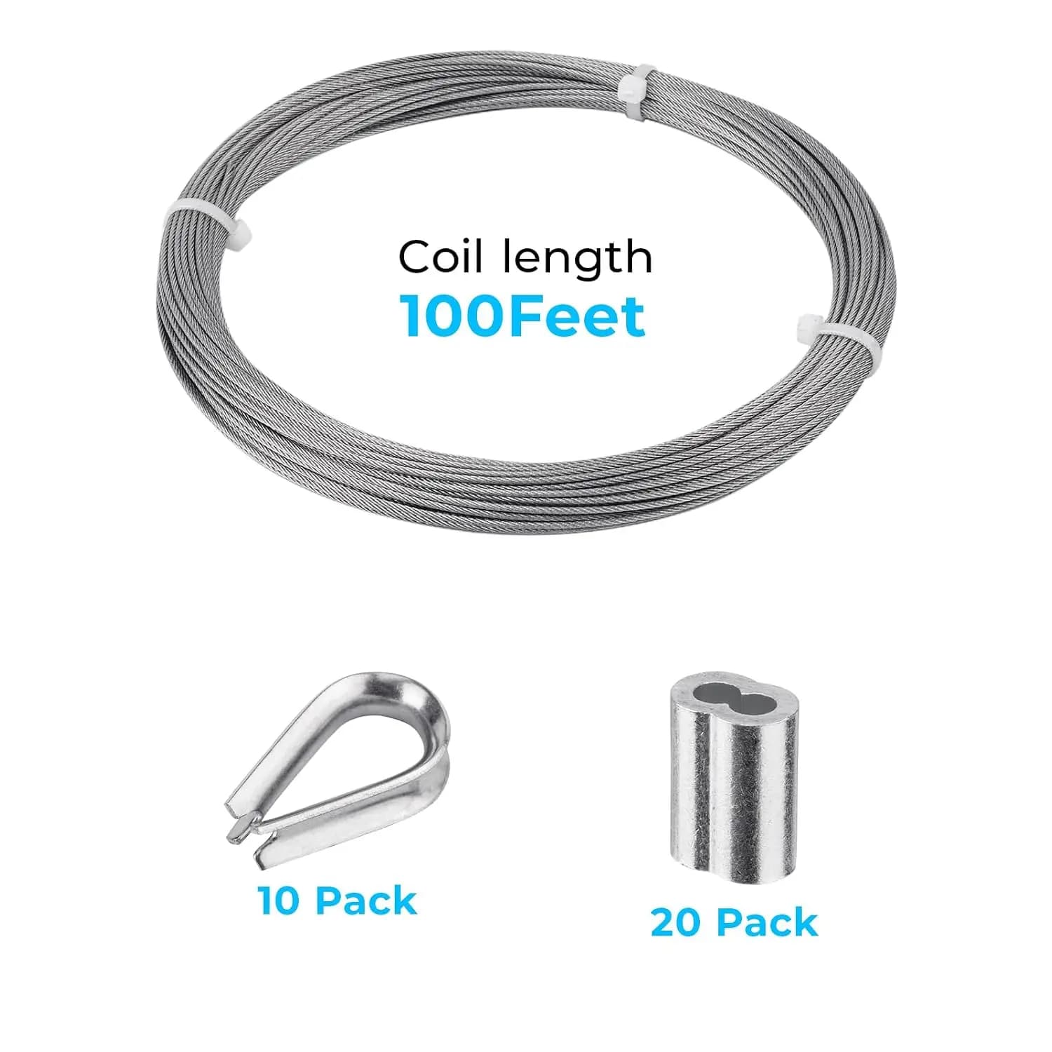 Stainless Steel Wire Cable,100FT,Steel Cable Wire Rope Marine Grade, Length 7x7 Strand Core with Aluminum Sleeves and Thimbles