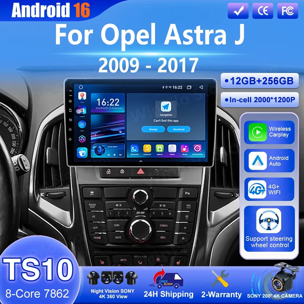 Android 16 Carpaly For Opel Astra J 2009 2010 2011 2012 2013 - 2017 Car Navigation GPS Multimedia Video Player Bluetooth WIFI 4G