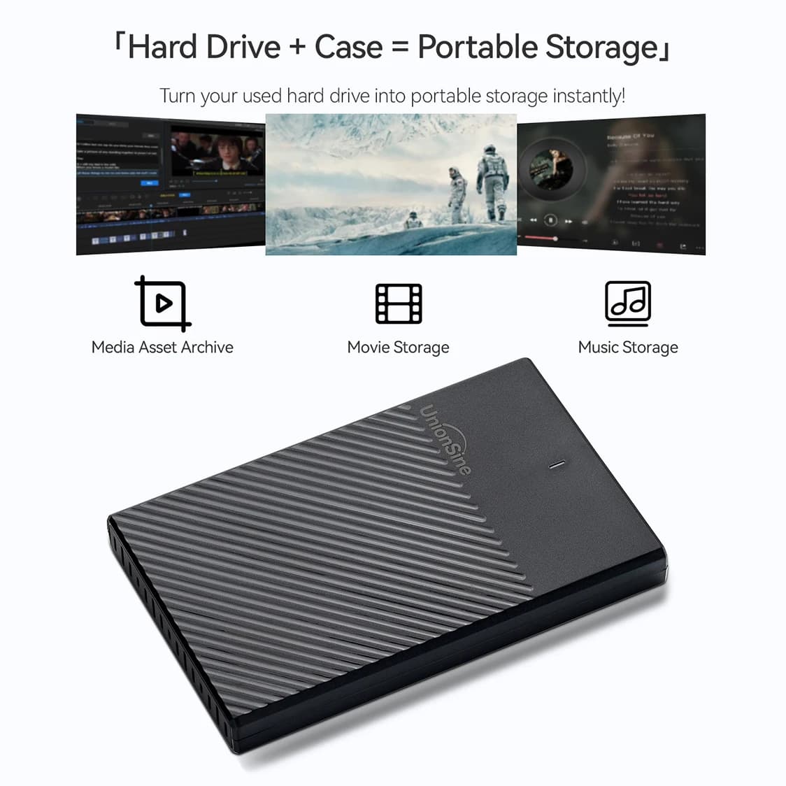 UnionSine 2.5''SATA Hard Drive Enclosure USB 3.0 HDD SSD Case 6Gbps External Disk Box Anti‑Slip Shell For 7‑9.5mm SATA HDD SSD