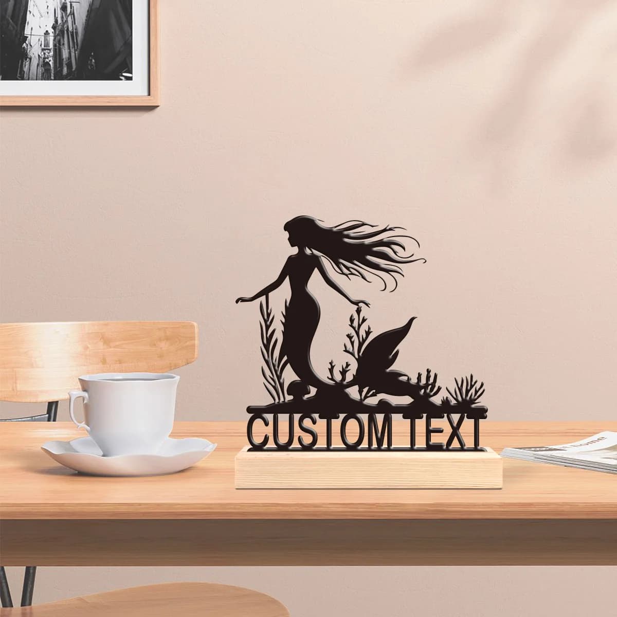 1pc Desktop Metal Ornaments Customizable Name Equipped with Wooden Base Housewarming Gift,Metal Ornament Decoration