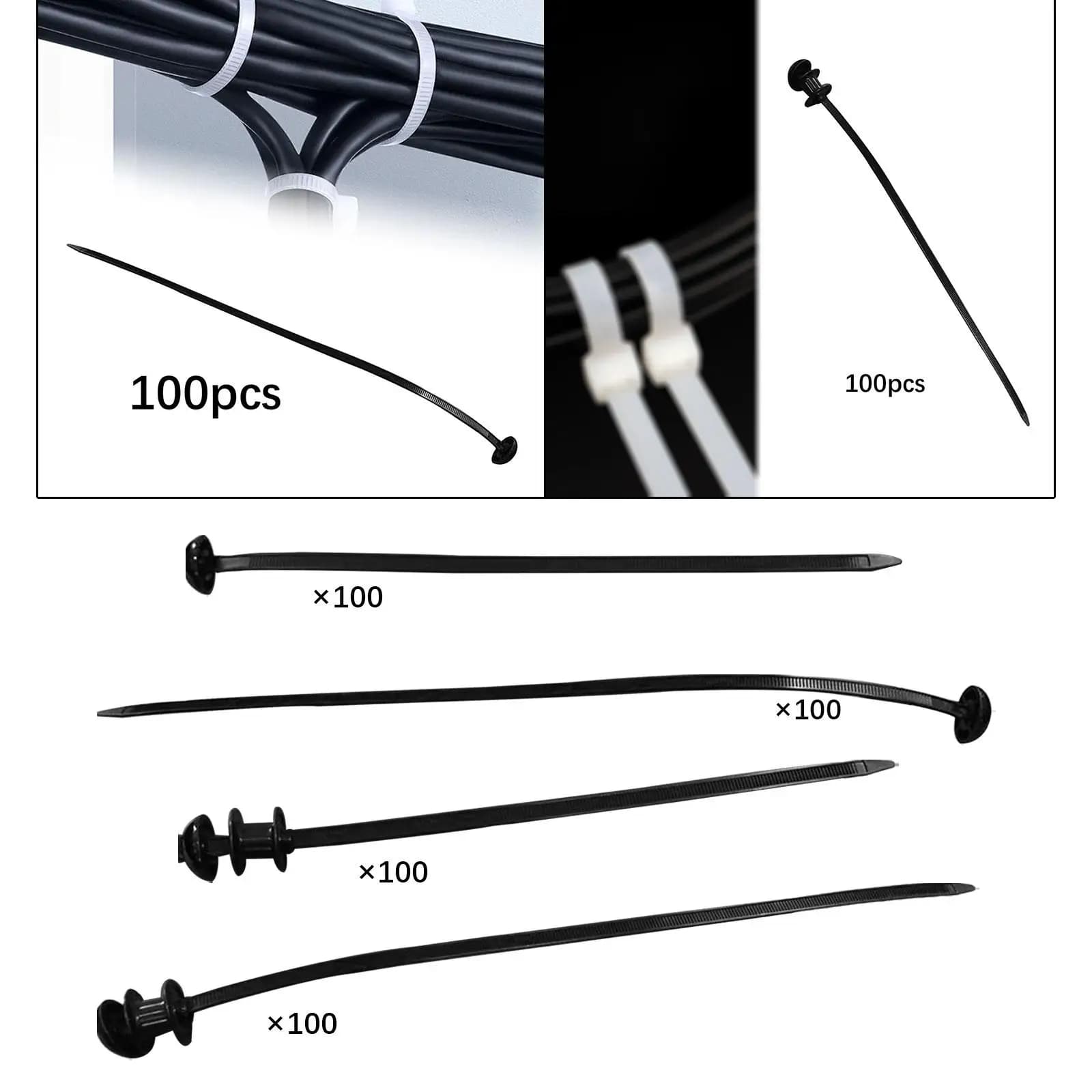 100x Nylon Cable Ties Self Locking Sturdy for Home Office Black Versatile Accessory Flame Resistant Tie Wraps Zip Ties Holder