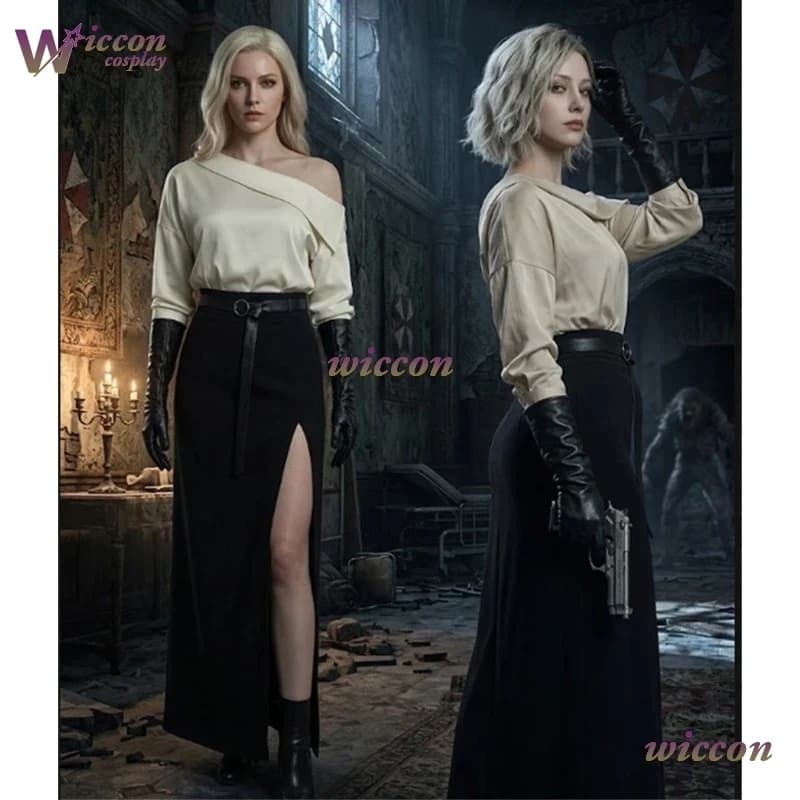 6'h\b/5;e,8\v,5/zgz/ Resident Cos Evil9 Requiem Ashcroft Grace Cosplay Costume Black Evening Dress Wig Halloween Carnid;5'b\7/m'