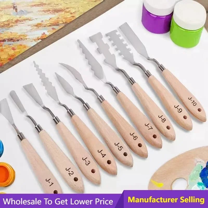 10Pcs Stainless Steel Spatula Palette Knife Painting Tools Metal Knives Wood Handle for Oil Paint Acrylic Canvas Art Tools