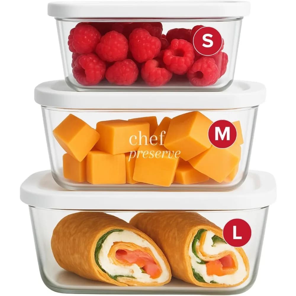 Set di 3 contenitori per alimenti sottovuoto in vetro, funziona con sigillatrice portatile per la freschezza