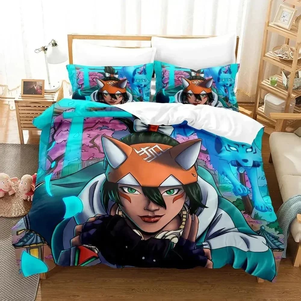 Set di Biancheria da Letto Overwatch Kiriko per Ragazzi e Ragazze, Copripiumino e Federe per Letto Singolo e Matrimoniale, Tessili per la Casa per Bambini e Adulti