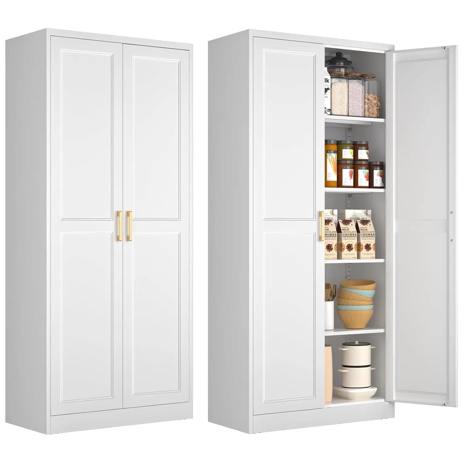 Armadio dispensa da cucina in metallo bianco alto 71 pollici con ante e ripiani - Soluzione di archiviazione personalizzabile per la tua cucina