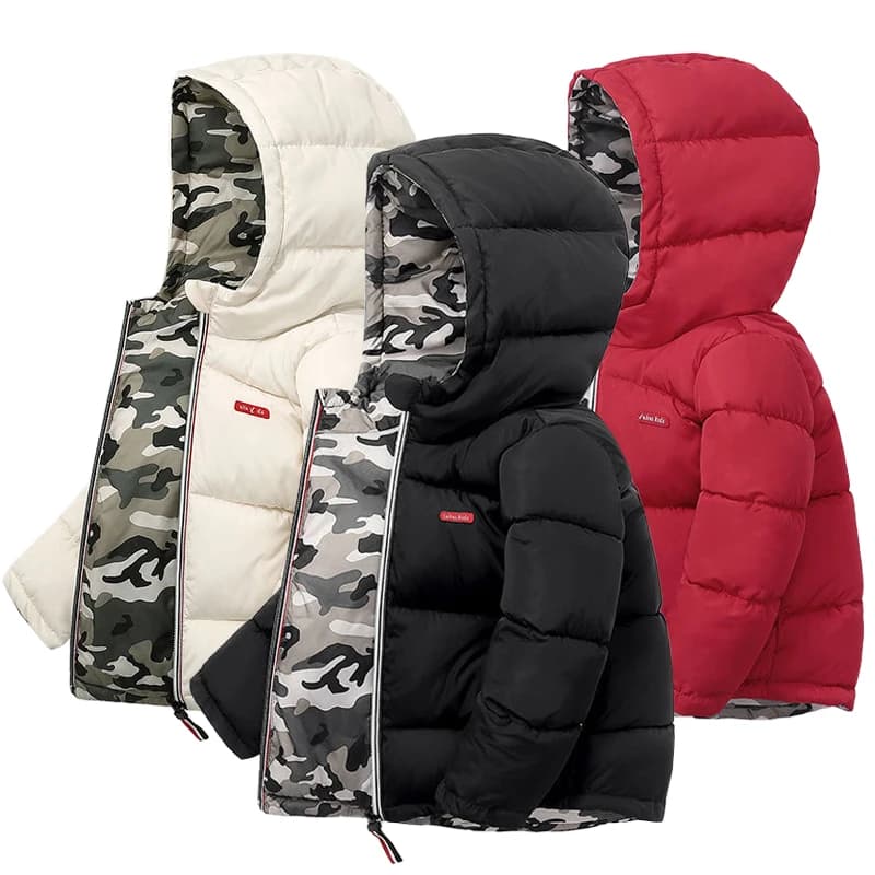 Piumino invernale spesso e caldo per le giacche da ragazzo possono essere indossate su entrambi i lati Capispalla con cappuccio per bambini Vestiti per bambini