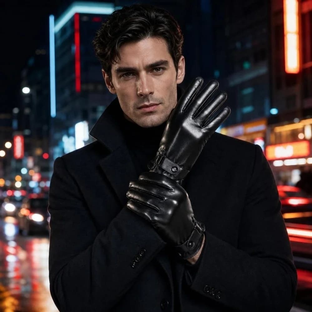 Warm Leather Touch Screen Gloves Windproof Thickened Driving Cycling Gloves Non-Slip Waterproof Winter Men Gloves