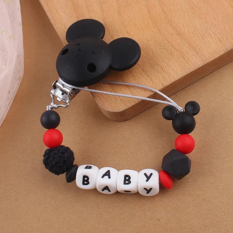 Porta clip per ciuccio per bambini Catena per dentizione per mouse in silicone Massaggiagengive in legno per catena per ciuccio per bambini Giocattoli da masticare per allattamento Regalo
