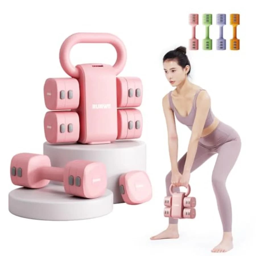 Set di Pesi Regolabili Leggeri per Palestra Domestica 4-in-1 con Convertitore per Impugnatura Kettlebell 2.2/3.3/4.4/5.5 libbre