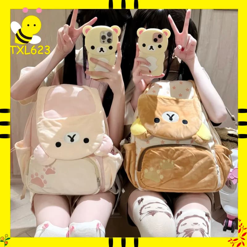 Zaino a conchiglia Rilakkuma in peluche, stile giapponese, grande capacità, borsa scolastica, borsa portaoggetti, zaino anime JK per coppie, regalo
