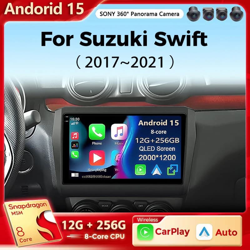 Lettore multimediale Android 15 per Suzuki Swift 2017-2021 Carplay Android Auto Radio Car Radio 4G WiFi GPS DTS DSP 48EQ 2 Din DVD