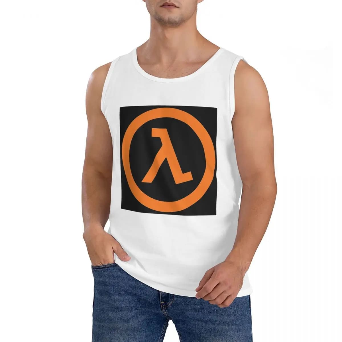 Canotta da uomo 100% cotone Half Life Lambda, girocollo, per allenamento e sport